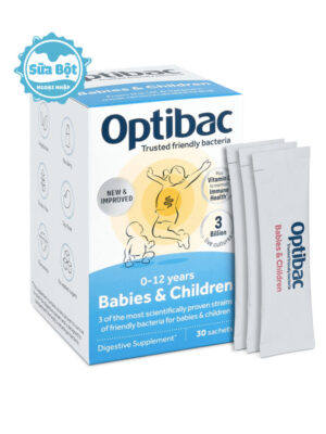 Men vi sinh Optibac Probiotics Babies & Children xanh dương trị táo bón (30 gói x 1,5g)