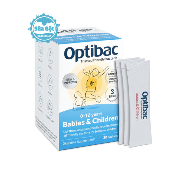 Men vi sinh Optibac Probiotics Babies & Children xanh dương trị táo bón (30 gói x 1,5g)