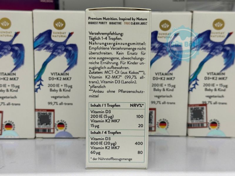 Vitamin D3 K2 MK7 Sunday Natural và bảng thành phần