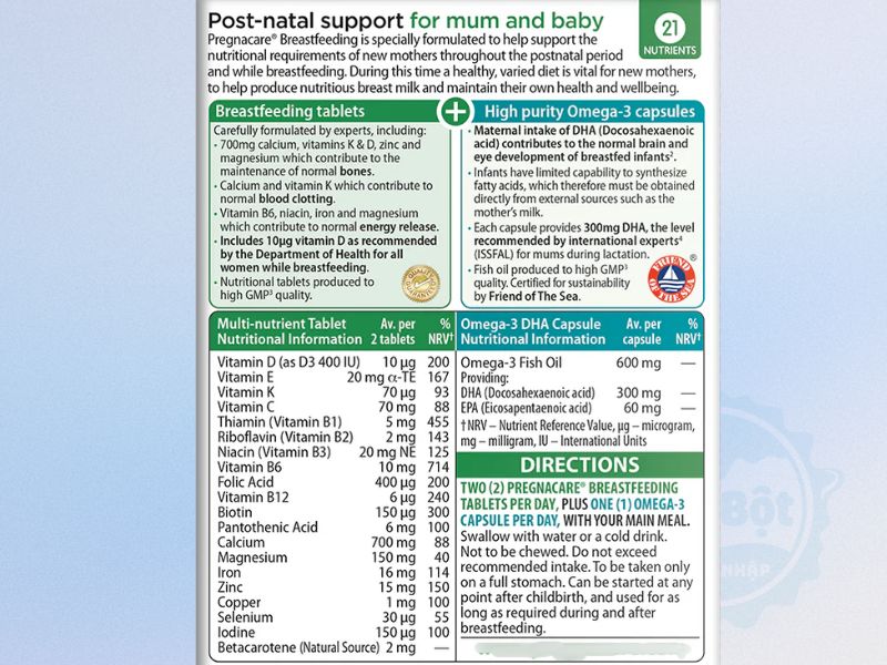 Pregnacare Breast-Feeding nhiều vitamin, khoáng chất 