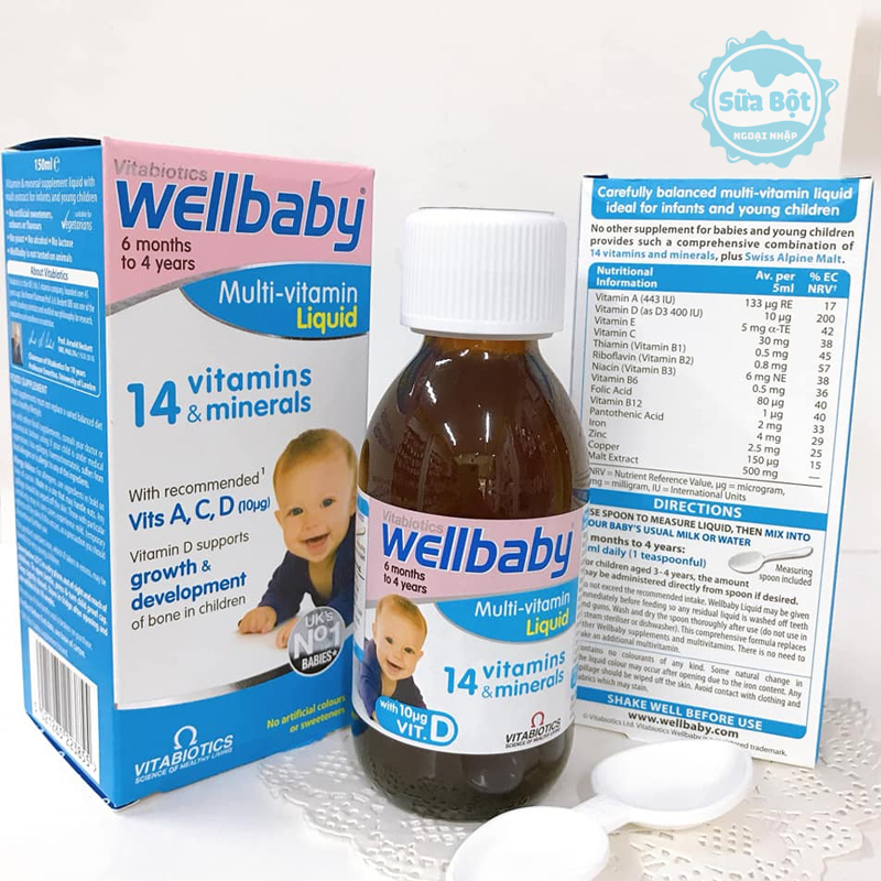 Vitamin tổng hợp Wellbaby Multi Vitamin Liquid là sản phẩm kết hợp từ 14 loại Vitamin và khoáng chất