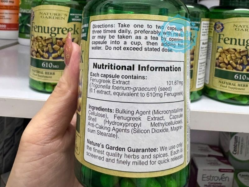 Mỗi viên Nature's Garden Fenugreek chứa 610mg chiết xuất cỏ cà ri Mỗi viên Nature's Garden Fenugreek chứa 610mg chiết xuất cỏ cà ri