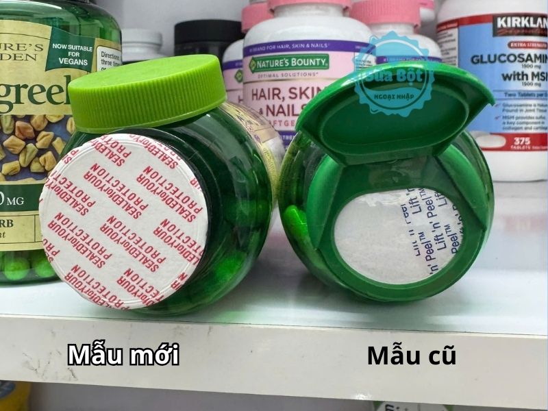 Cari Fenugreek 610mg có sự khác nhau về nắp của mẫu cũ và mẫu mới