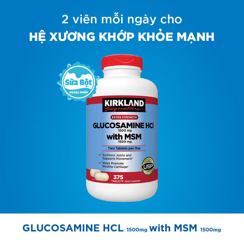Sử dụng viên uống Kirkland Glucosamine 2 viên/ngày giúp xương chắc khỏe