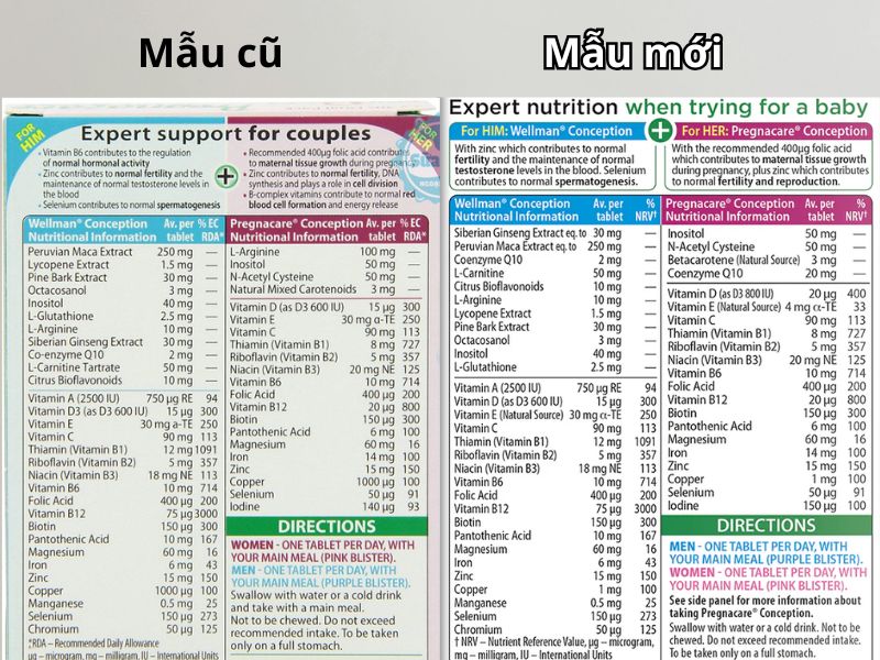 Pregnacare Him & Her Conception thông tin dinh dưỡng