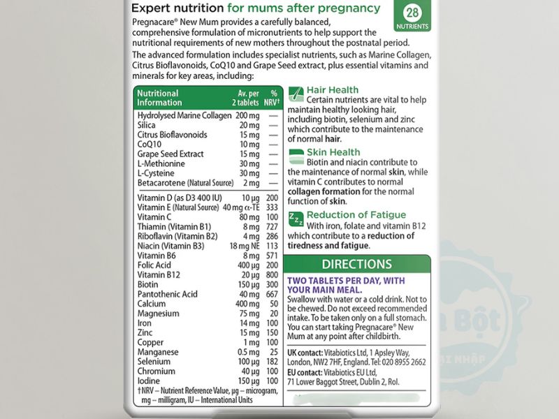 Viên uống Vitabiotics Pregnacare New Mum có nhiều dưỡng chất