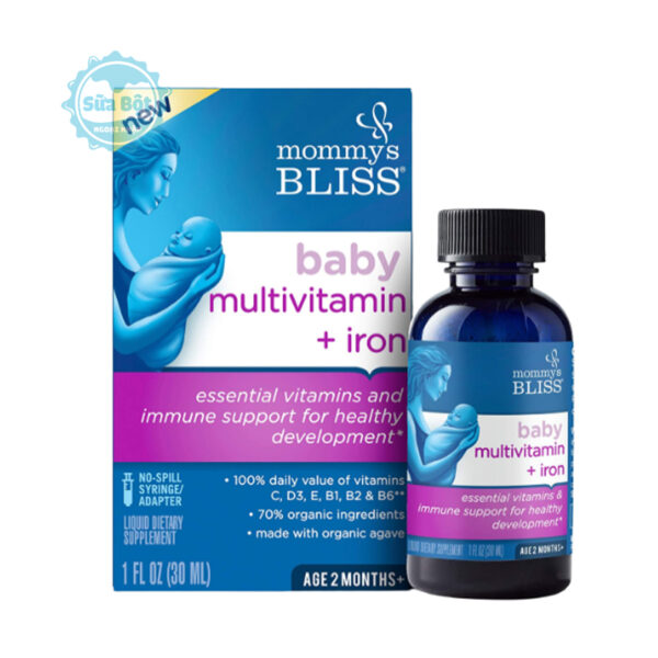 Vitamin tổng hợp hữu cơ Multivitamin + iron Mommys Bliss 30ml của Mỹ