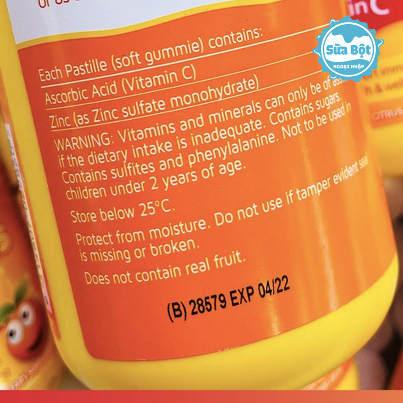 Thành phần của kẹo dẻo Kids Smart Vita Gummies Vitamin C + Zinc