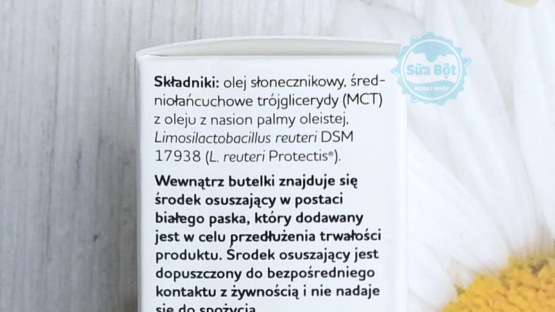 Bảng thành phần chi tiết men vi sinh BioGaia Protectis Baby tiếng Ba Lan