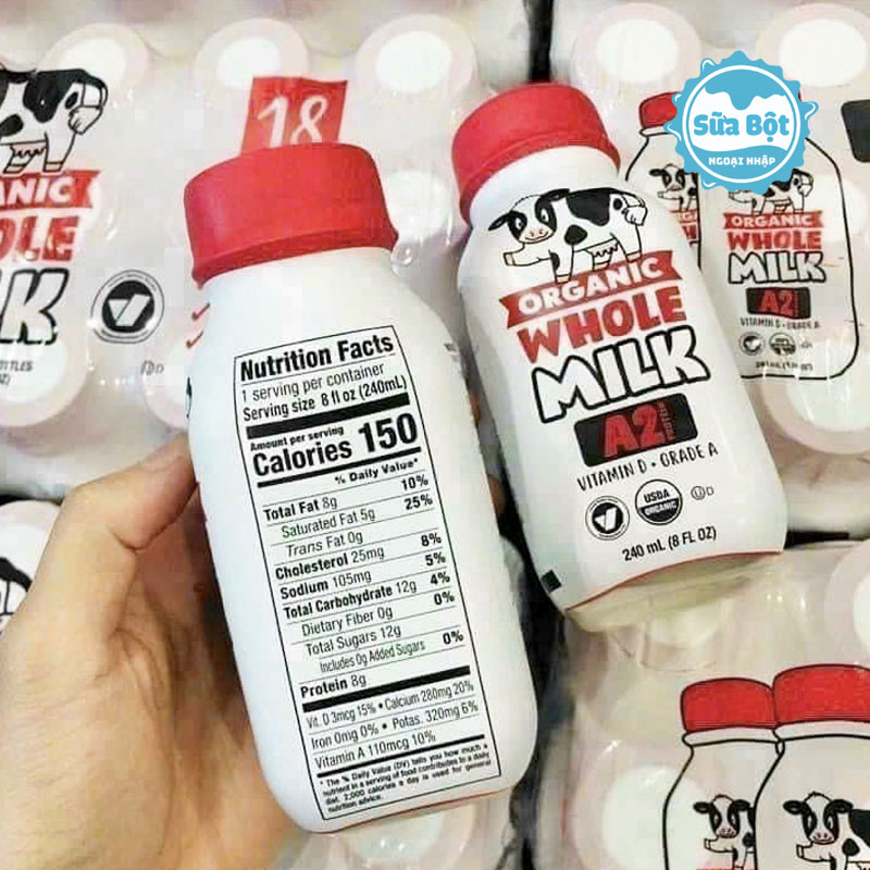 Thành phần của thùng sữa tươi A2 Organic Whole Milk của Mỹ
