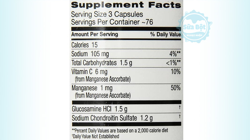 Bảng thành phần tiếng Anh của viên uống Cosamin DS For Joint Health