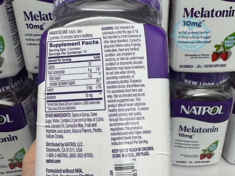 Bảng thành phần của viên Natrol Melatonin 10mg Sleep Bảng thành phần của viên Natrol Melatonin 10mg Sleep