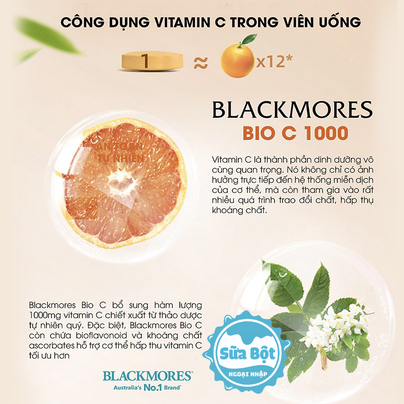 Blackmores Bio C giúp bổ sung vitamin C, tăng cường hệ thống miễn dịch cơ thể