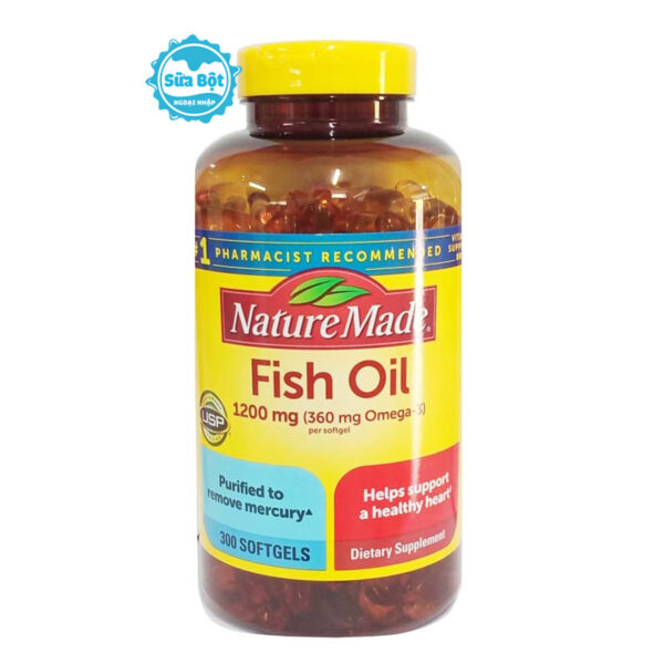 Dầu cá Nature Made Fish Oil 1200mg 360mg Omega 3 Mỹ hộp 300 viên