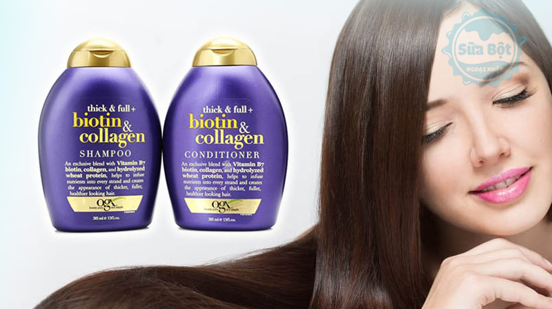 Bộ dầu xả và dầu gội OGX Biotin & Collagen giúp dưỡng tóc chắc khỏe, bóng mượt hơn