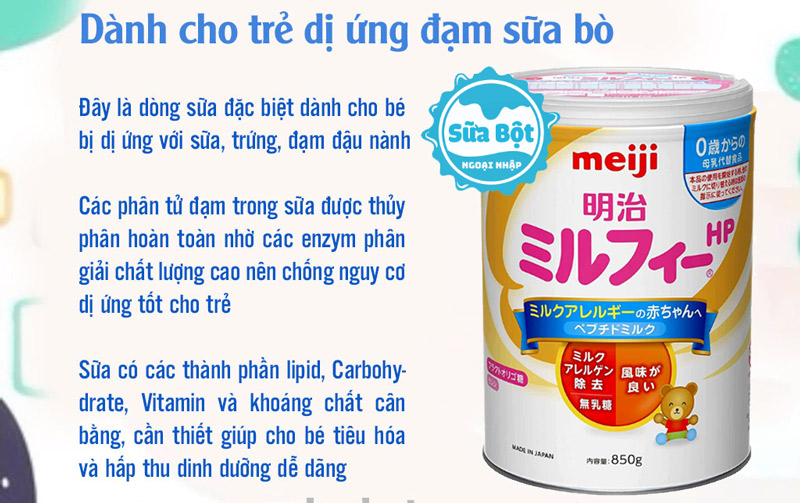 Sữa Meiji HP là sản phẩm dành cho trẻ dị ứng đạm sữa bò
