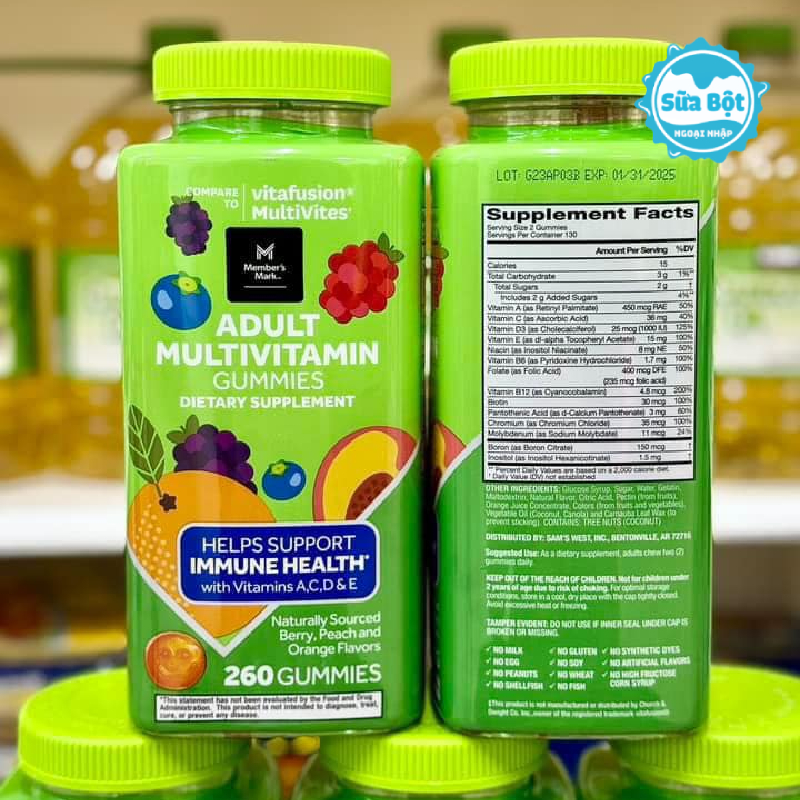 Thành phần của kẹo dẻo vitamin Vitafusion MultiVites Adult Multivitamin Gummies của Mỹ