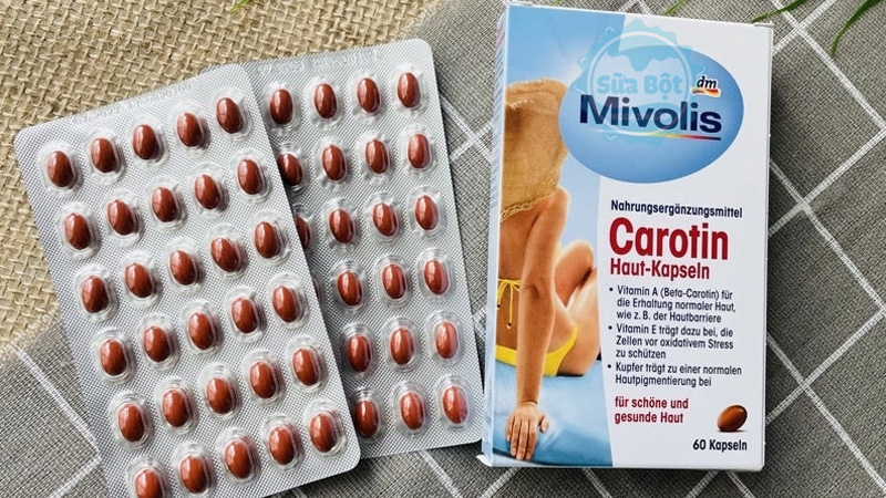 Viên uống chống nắng Mivolis Carotin mỗi ngày dùng 1 viên sau khi ăn sáng