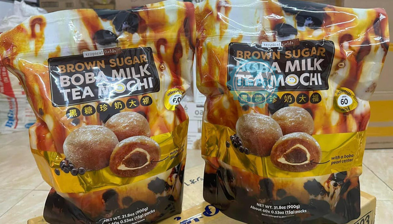 Bánh Mochi Brown Sugar Boba Milk Tea Mochi 900g, mỗi túi có 60 chiếc bánh nhỏ