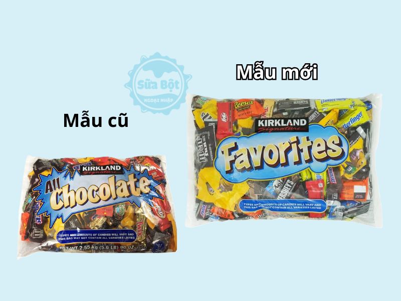 Kẹo Chocolate Kirkland All Chocolate mẫu cũ và mẫu mới Kẹo Chocolate Kirkland All Chocolate mẫu cũ và mẫu mới