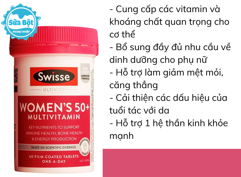Swisse Women's 50+ giúp bổ sung vitamin, khoáng chất cần thiết cho phụ nữ trên 50 tuổi