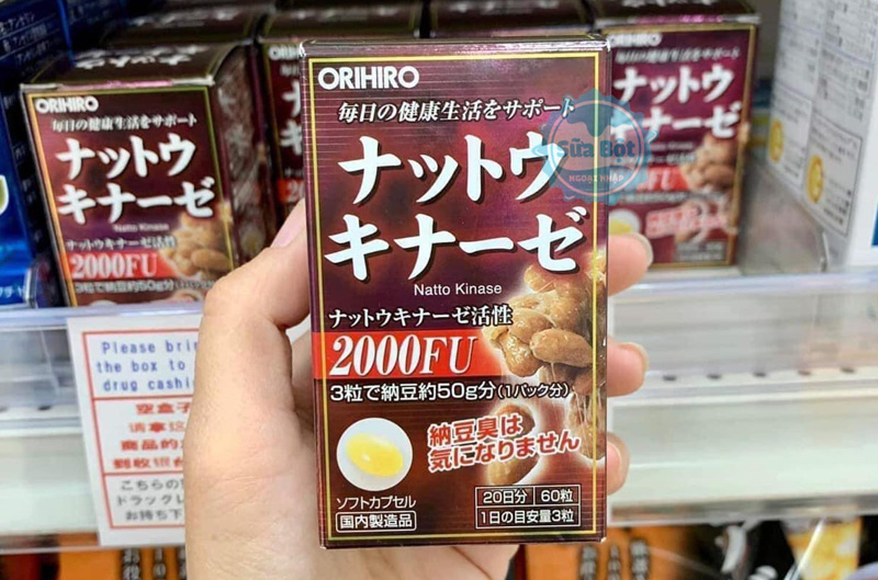 Viên uống Orihiro Nattokinase 2000FU hộp 60 viên nang có xuất xứ từ Nhật Bản