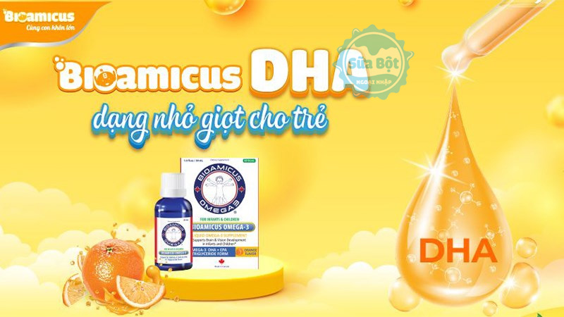 Siro BioAmicus Omega-3 DHA+ EPA dạng nhỏ giọt, hương cam thiên nhiên, dễ dùng