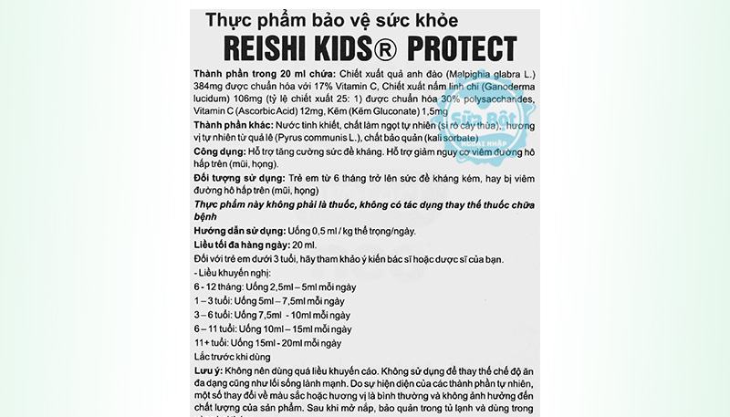 Siro Reishi Kids Protect Neo bảng thành phần chi tiết