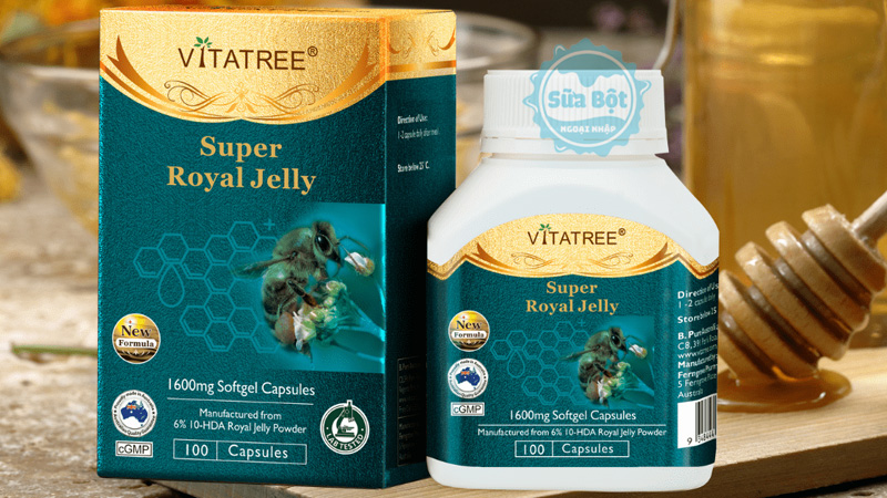 Sữa ong chúa Vitatree Super Royal Jelly 1600mg xuất xứ từ Úc hộp 100 viên