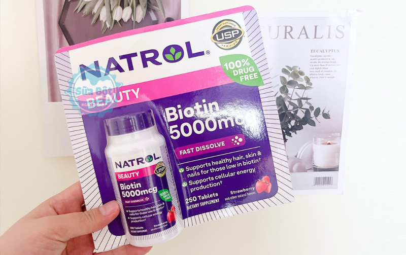 Viên ngậm Natrol Biotin 5000 mcg hỗ trợ làm đẹp da, tóc, móng hộp 250 viên hương vị hấp dẫn