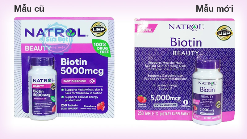 Viên ngậm Natrol Biotin 5000 mcg mẫu mới và mẫu cũ