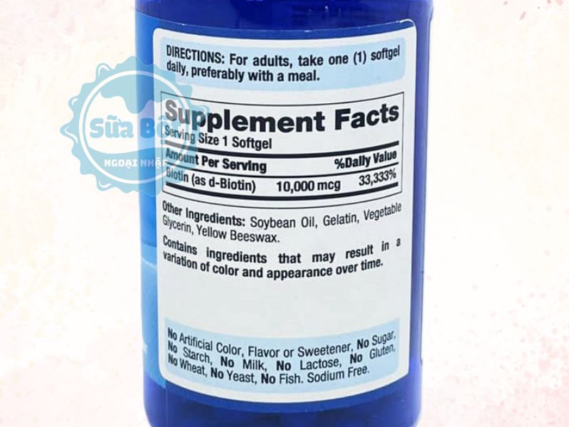 Viên uống Puritan's Pride Ultra Mega Biotin 10000 mcg bảng thành phần