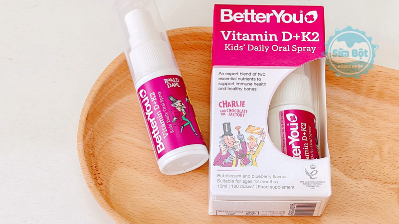 Xịt Better You Vitamin D+K2 Kids' Daily Oral Spray bổ sung vitamin D3, K2 với dạng xịt nhanh chóng, dễ dùng