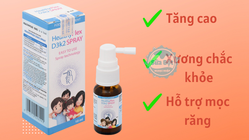 Xịt HealthyPlex D3K2 bổ sung vitamin D3, K2 cho cơ thể trẻ nhỏ và người lớn