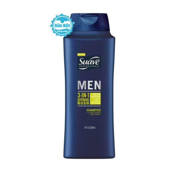 Dầu tắm gội xả Suave Men 3 in 1 cho nam Mỹ 828ml