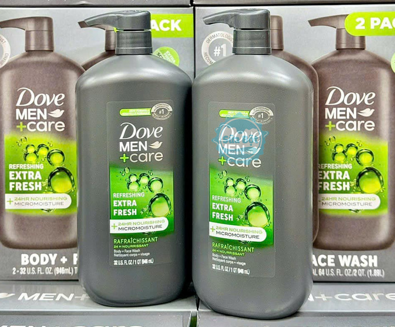 Sữa tắm Dove Men+Care Extra Fresh Body and Face Wash bơm lấy lượng vừa đủ, tạo bọt và massage trên mặt, toàn thân