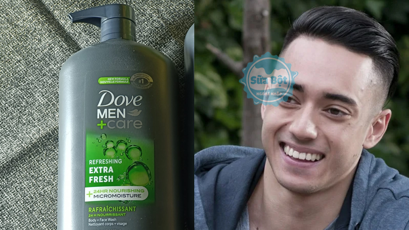 Sữa tắm Dove Men+Care Extra Fresh Body and Face Wash bơm lấy lượng vừa đủ, tạo bọt và massage trên mặt, toàn thân