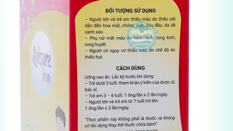 Avisure Iron sử dụng theo liều lượng được hãng khuyến cáo cho mỗi độ tuổi