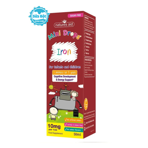 Sắt Natures Aid Mini Drops Iron dạng giọt của Anh cho bé từ 3 tháng tuổi