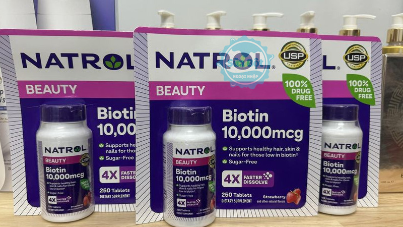 Viên ngậm Natrol Biotin Beauty 10 000 mcg hỗ trợ mọc tóc, hỗ trợ cho da, móng khỏe mạnh