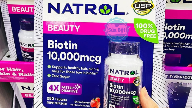 Viên ngậm Natrol Biotin Beauty 10 000 mcg sử dụng 1 viên ngậm trong miệng hoặc là nhai trước khi nuốt