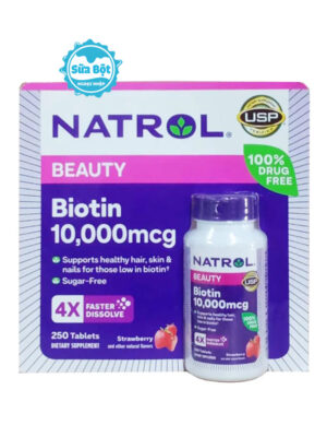 Viên ngậm Natrol Biotin Beauty 10 000 mcg hỗ trợ mọc tóc Mỹ 250 viên