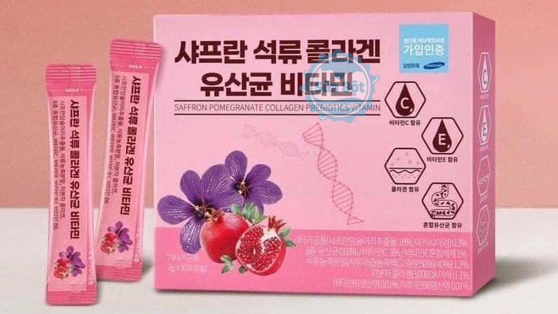 Bột collagen lựu đỏ nhụy hoa nghệ tây Saffron Bio Cell Hàn Quốc hỗ trợ chống lão hóa, giúp da mịn màng, săn chắc