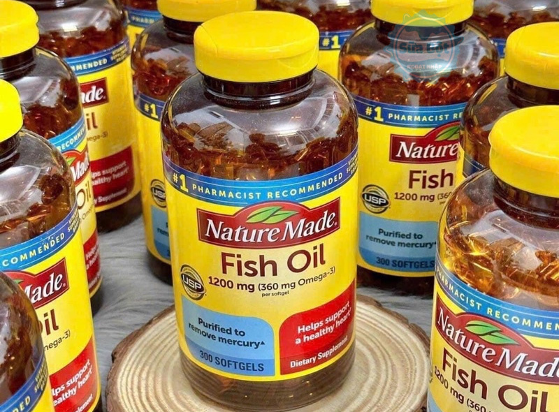 Nature Made Fish Oil 1200mg 360mg Omega 3 không chất bảo quản, đã được loại bỏ thủy ngân, kim loại nặng