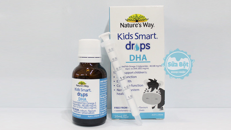 Kids Smart Drops DHA Nature's Way có dạng giọt được chiết xuất từ cá cơm tinh khiết ở vùng biển Bắc Âu