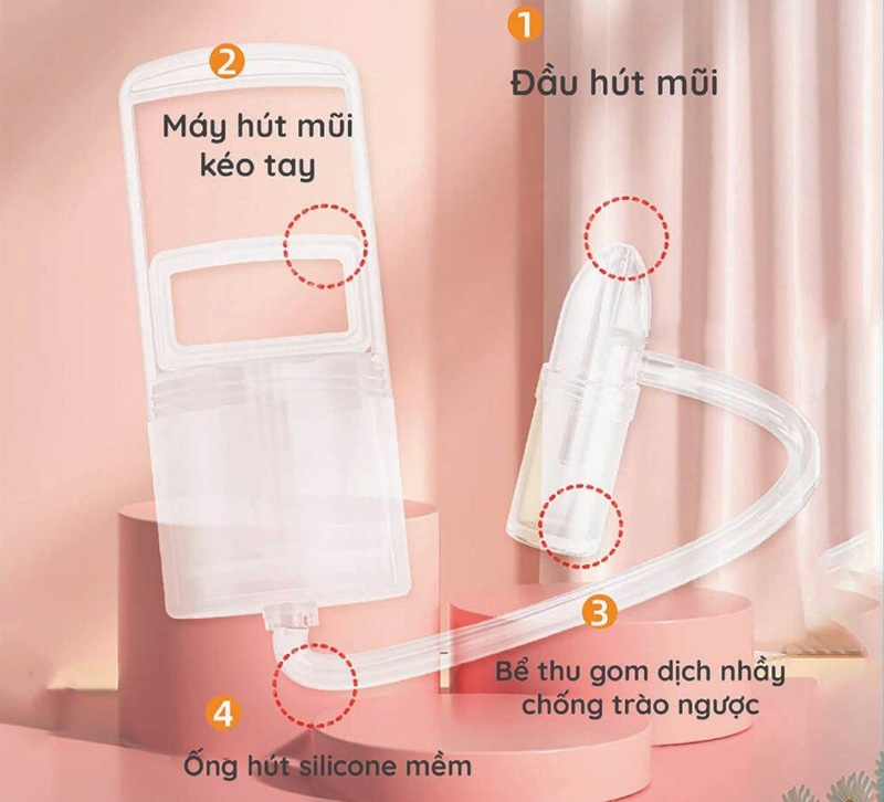 Khi dùng dụng cụ hút mũi Nasal Aspirator Hello thì đặt đầu hút vào mũi và kéo nhẹ tay cầm để hút dịch mũi