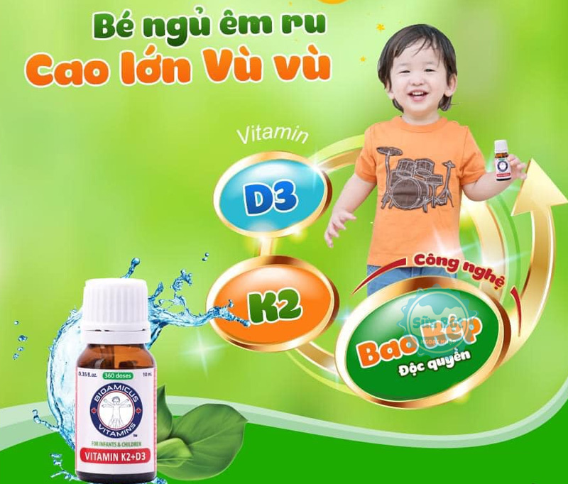 Vitamin Bioamicus D3K2 bổ sung vitamin D3, K2 giúp bé cao lớn hơn 