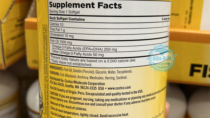 Viên dầu cá Kirkland Fish Oil 1000mg và bảng thành phần