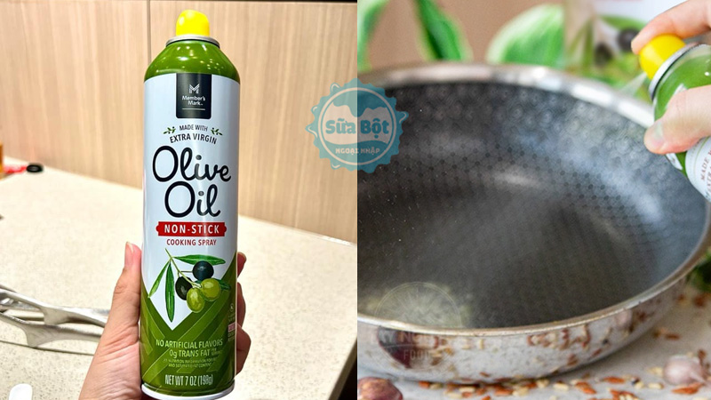 Dầu xịt ăn kiêng Olive Oil Member's Mark lắc đều chai trước khi dùng