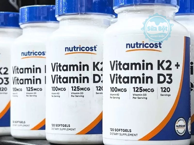 Nutricost Vitamin K2 Vitamin D3 thúc đẩy hấp thụ, vận chuyển canxi